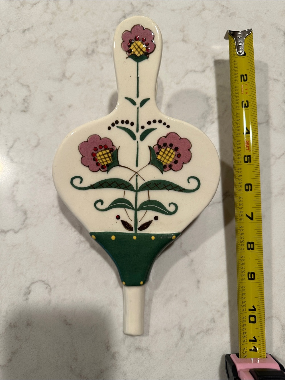 Ceramic Floral Wall Pocket - Pink & Green